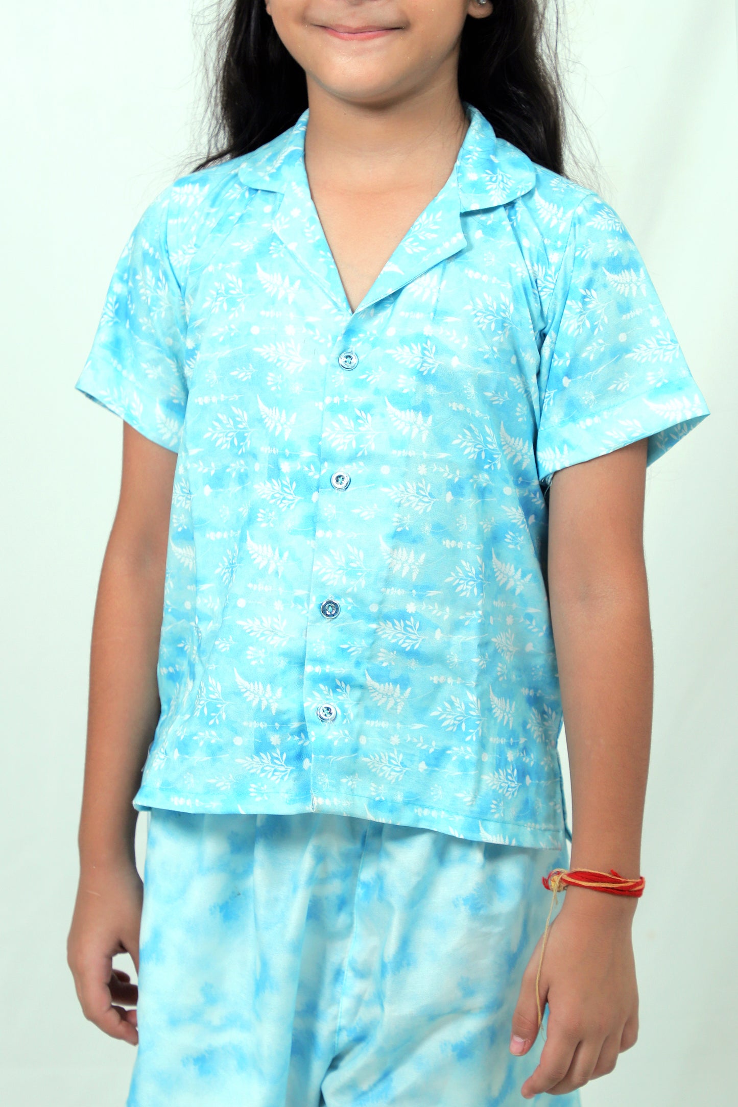 Girls Sky Blue Tie-Dye Co-Ord Shirt & Shorts Set