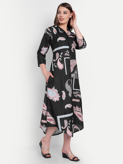 Women Ethnic Kurti – Long Kurti for Festive & Casual Wear black