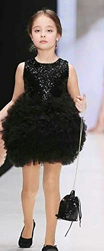 Midnight Black Sequin Feather Party Dress for Girls