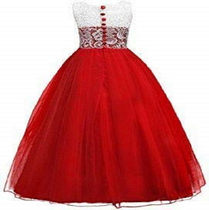 Girls Red & White Lace Princess Party Gown
