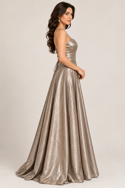 Champagne Gold Shimmer Gown for Women | Wedding & Party Wear
