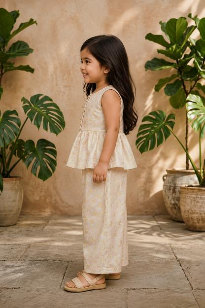 Ivory Gold Peplum Kurta & Palazzo Set