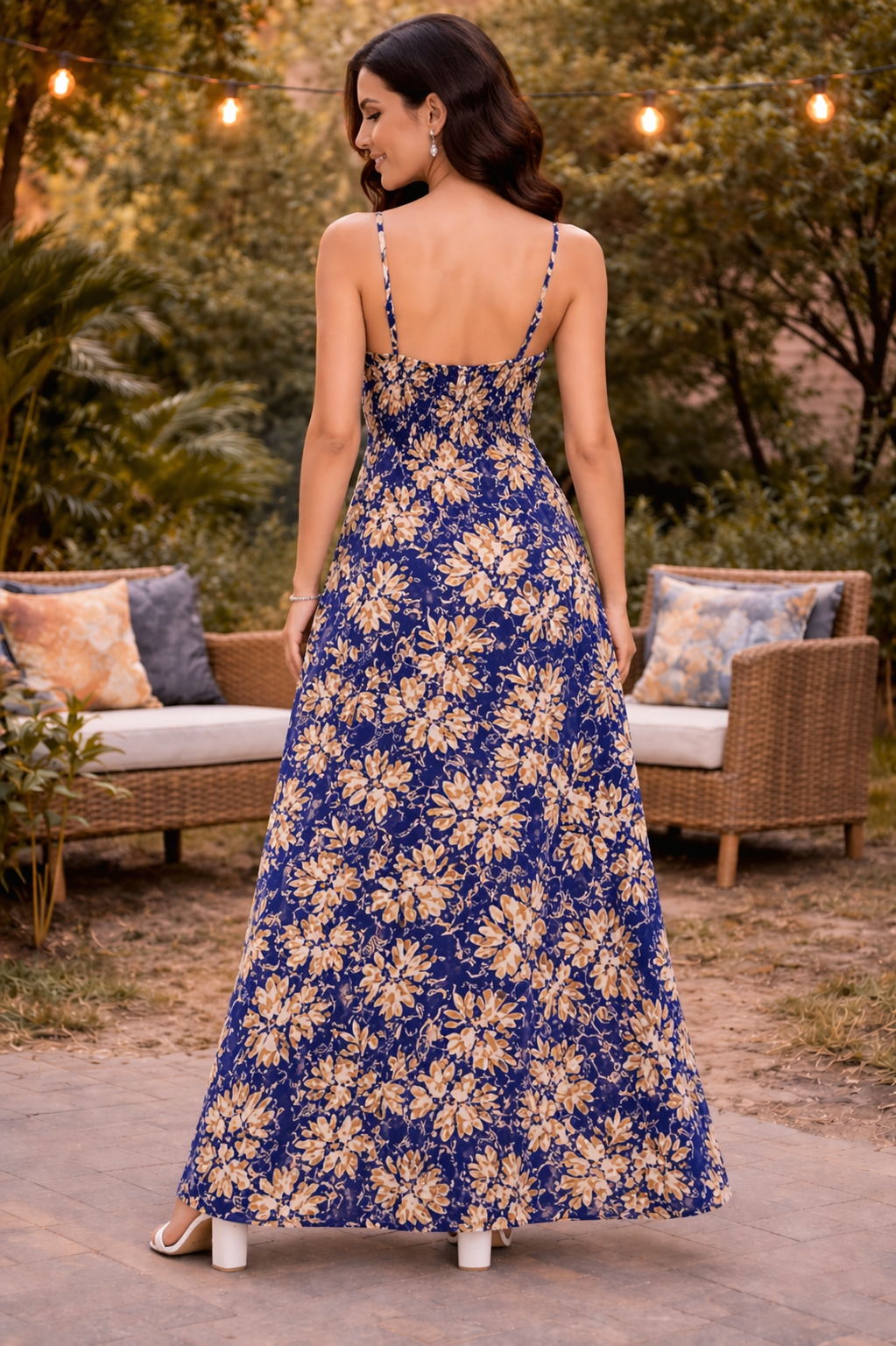 Midnight Blue Floral Slit Maxi Dress for Women