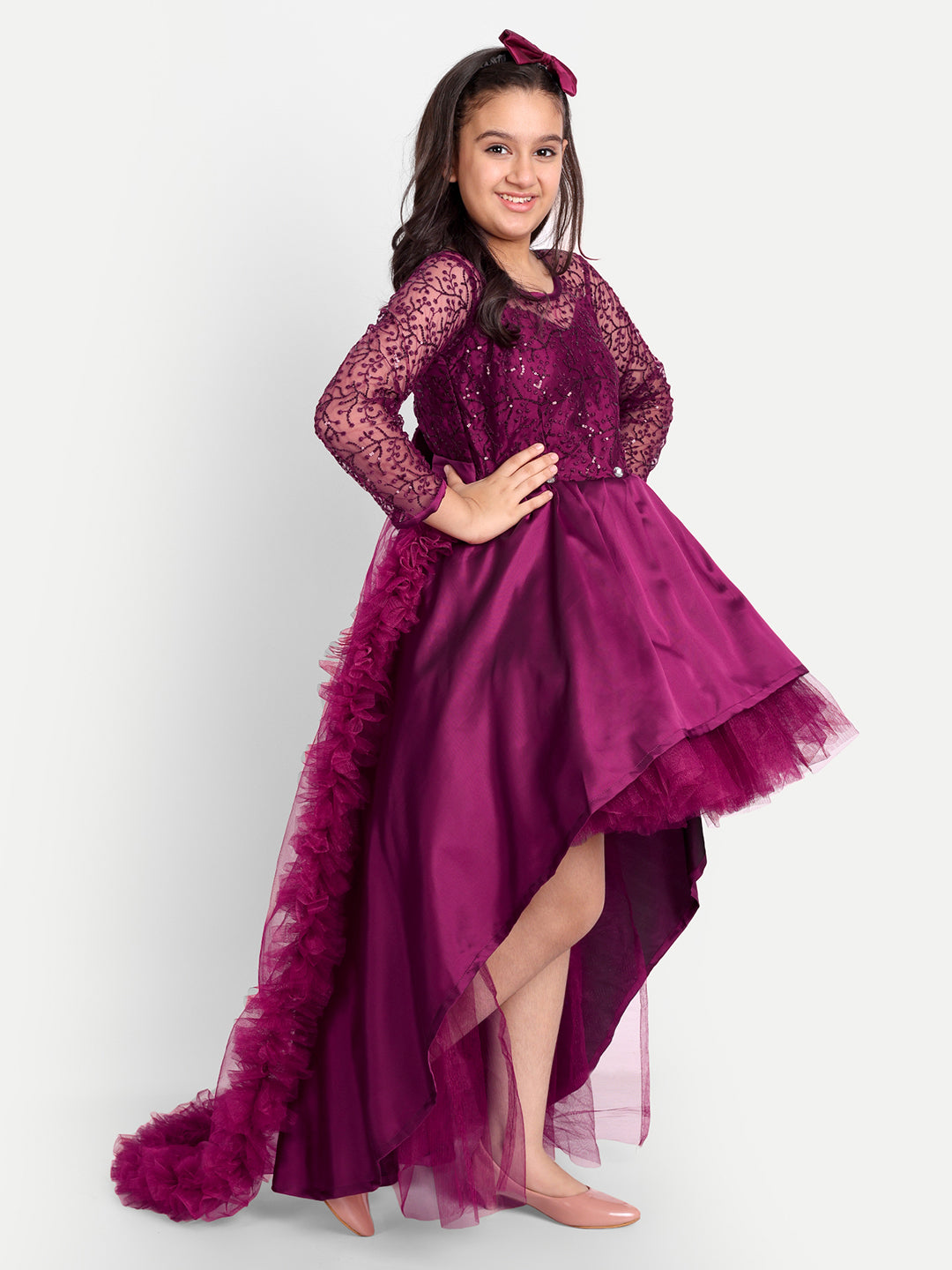 Girls Wine Purple High-Low Party Gown