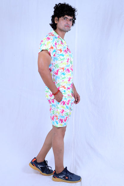 Men’s Co-Ord Set – Trendy T-Shirt & Bottom Wear Combo multi color leaf print
