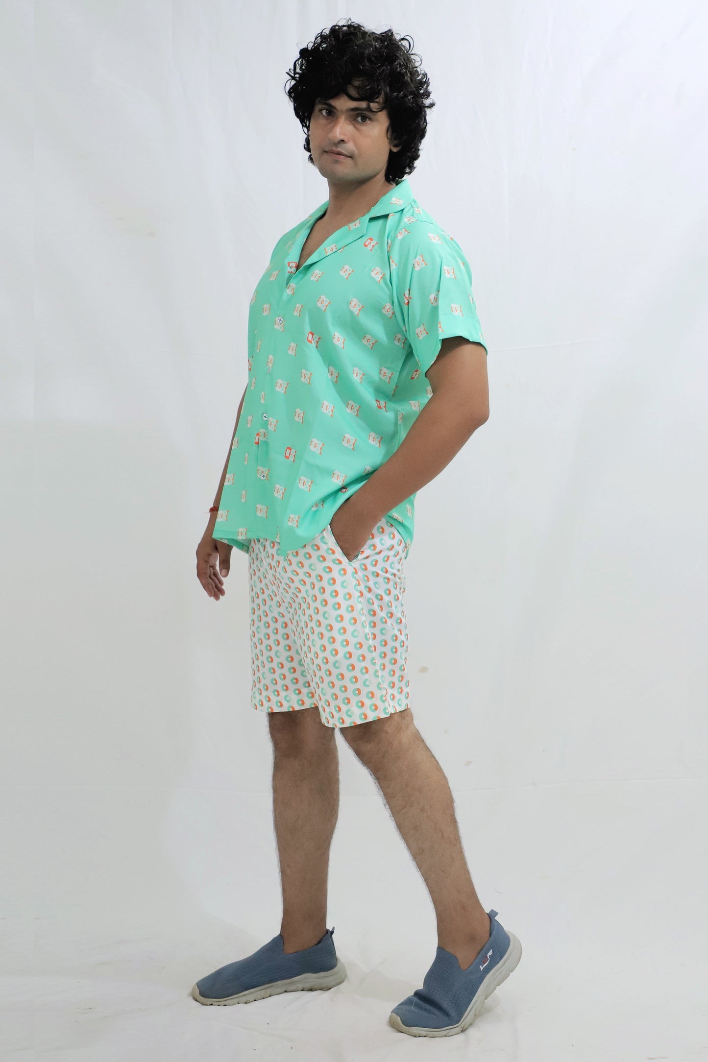 Men’s Co-Ord Set – Trendy T-Shirt & Bottom Wear Combo seafoam green and white