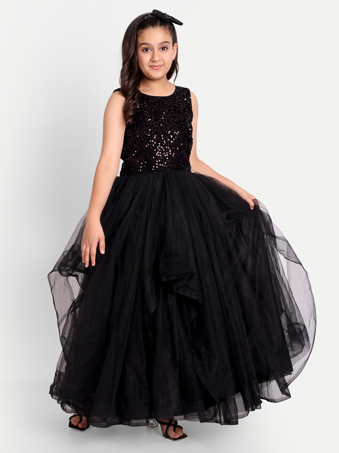Girls Embellished Fit & Flare Dress – Party Wear Elegant Outfit black
