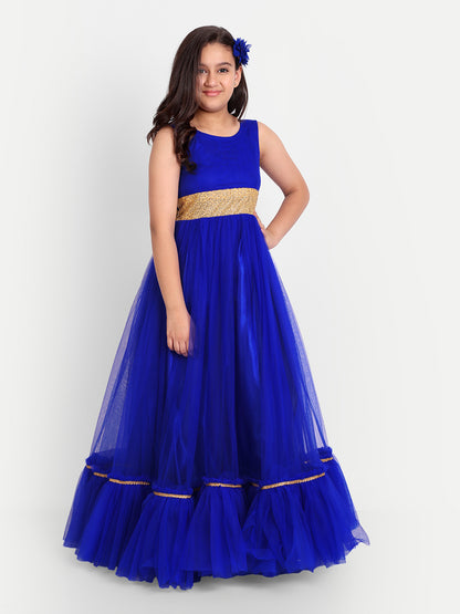 Girls Fit & Flare Tulle Dress – Elegant Party Wear Dress blue