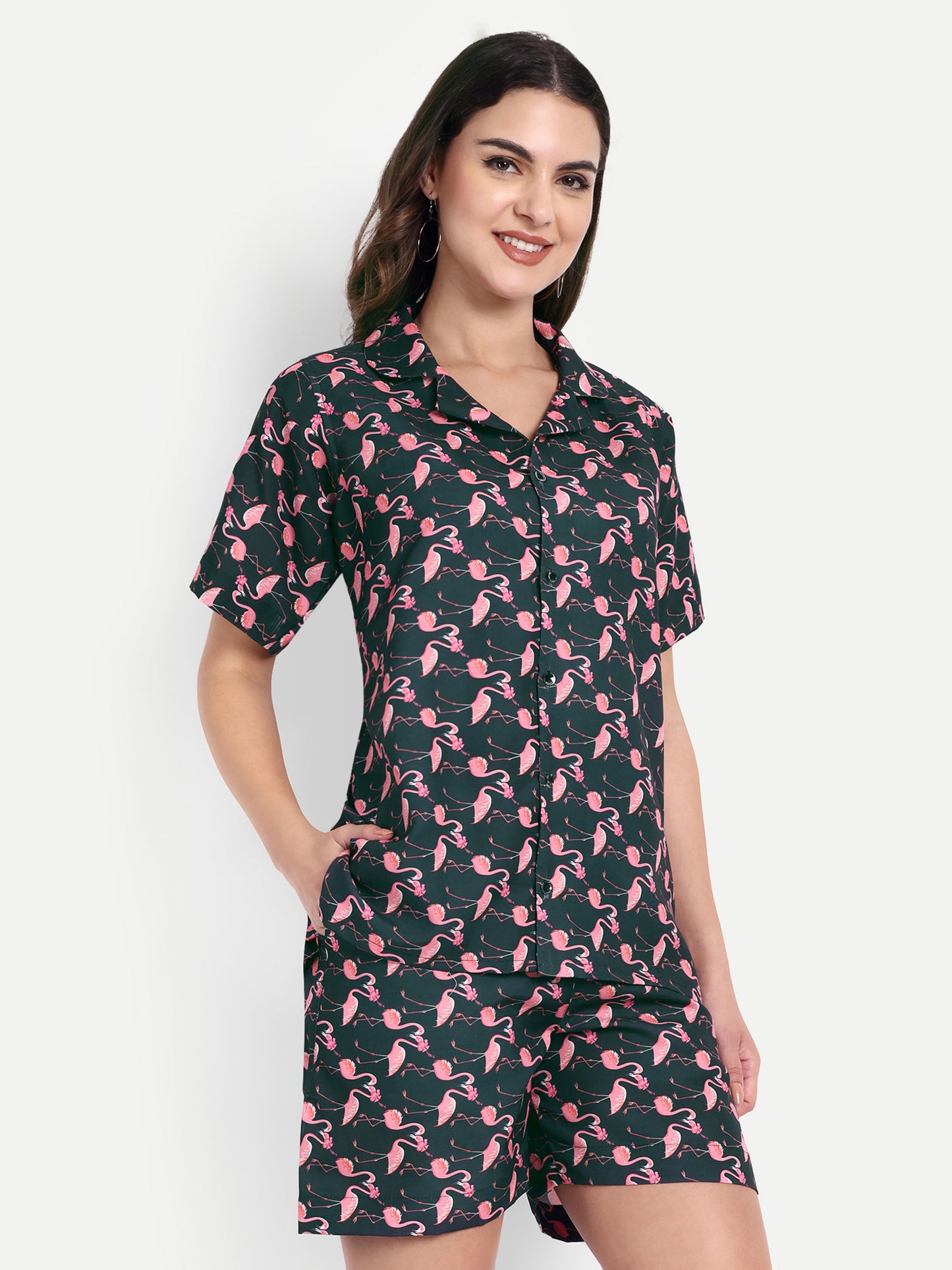 Women Casual Cord Set – Comfortable Summer Co-Ord Outfit vibrant pink and floral print