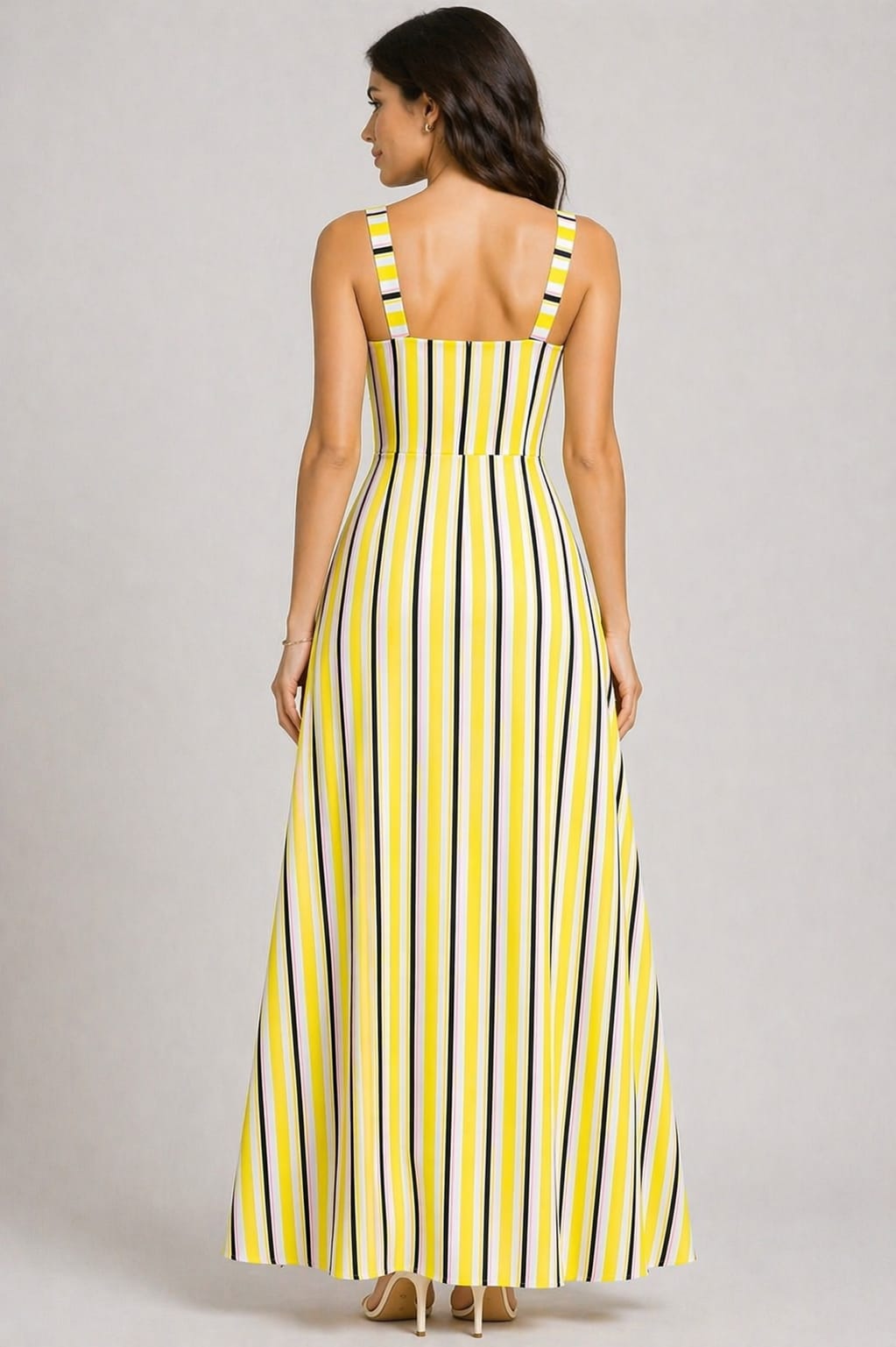 Chic Yellow Striped Maxi Dress with High Slit