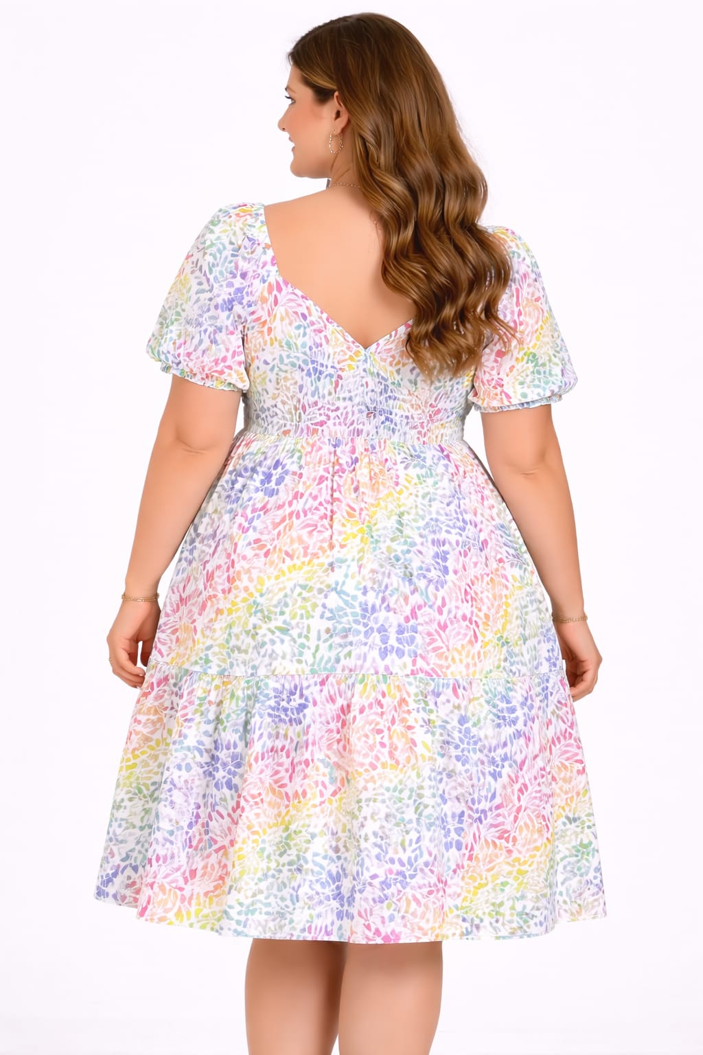 Pastel Floral Smocked Fit & Flare Dress for Women – Puff Sleeve Casual Summer Dress