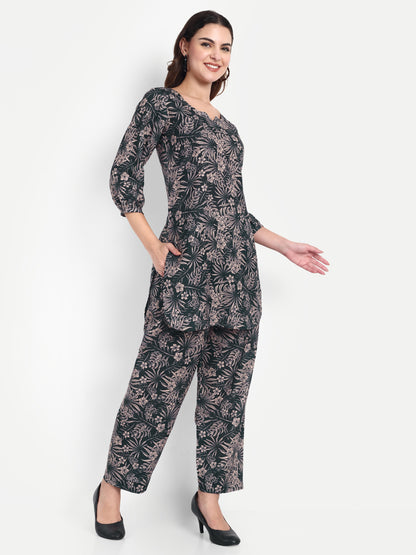 Elegant Women Co-ord Set – Stylish Matching Top & Bottom Outfit for Casual & Party Wear dark forest green