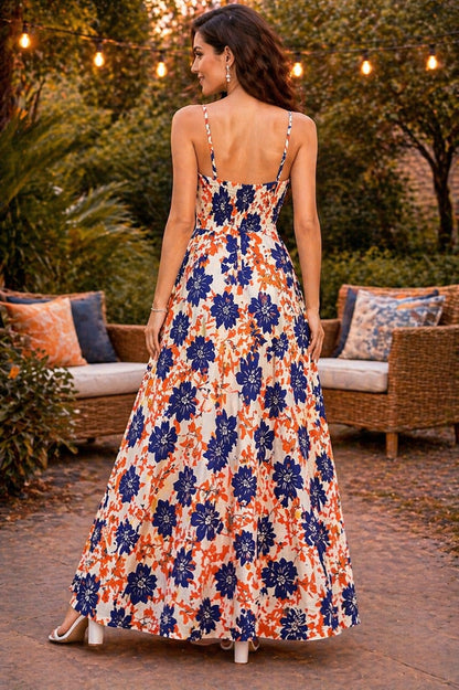 White Floral Side Slit Maxi Dress for Women – Elegant Summer Vacation Dress