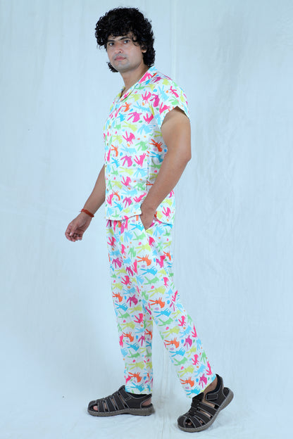 Men’s Co-Ord Set – Trendy T-Shirt & Bottom Wear Combo seafoam green and white