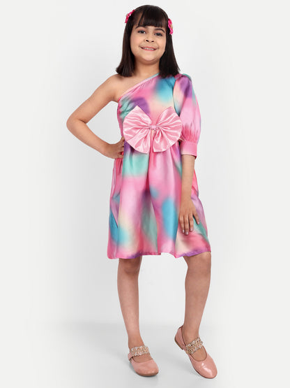 Girls Pink Tie-Dye One-Shoulder Party Dress