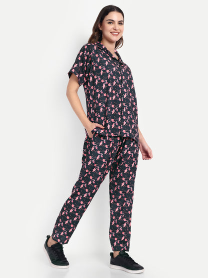 Elegant Women Co-ord Set – Stylish Matching Top & Bottom Outfit for Casual & Party Wear navy blue