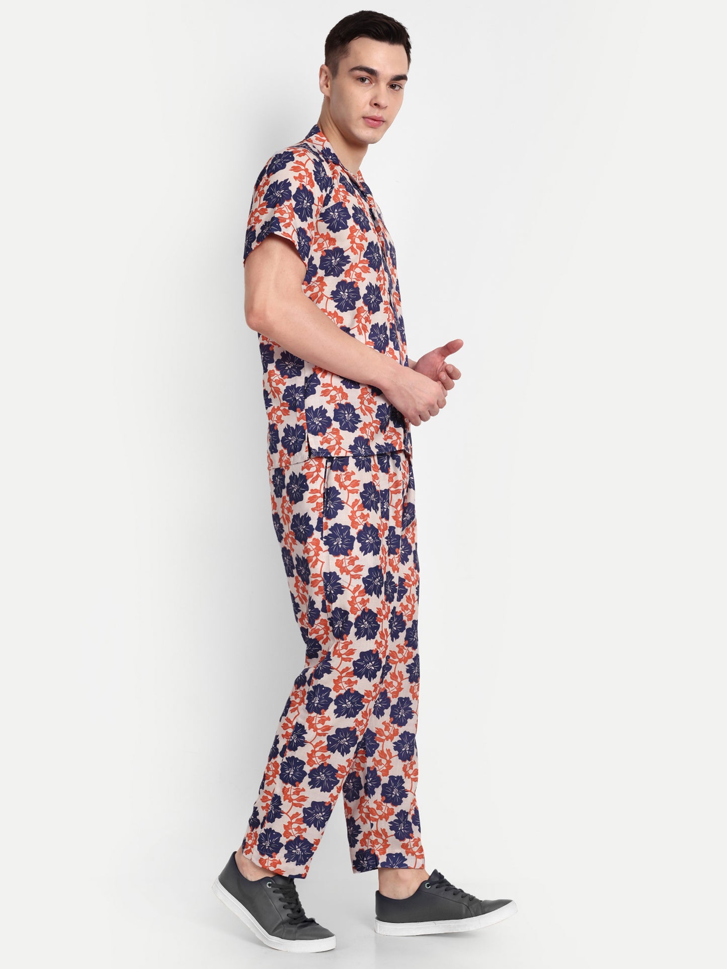 Men’s Co-Ord Set – Trendy T-Shirt & Bottom Wear Combo deep navy blue print