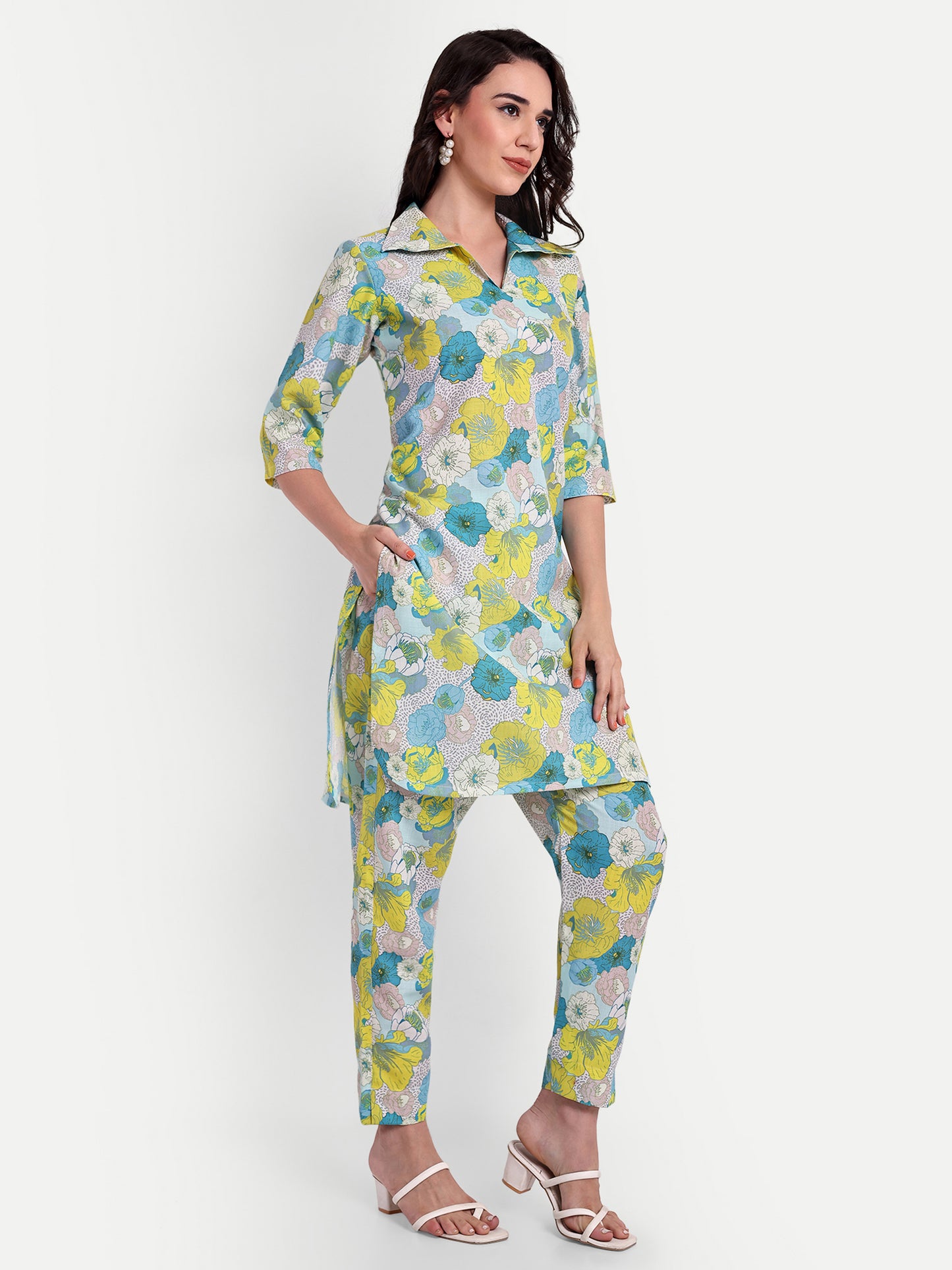 Elegant Women Co-ord Set – Stylish Matching Top & Bottom Outfit for Casual & Party Wear lime green