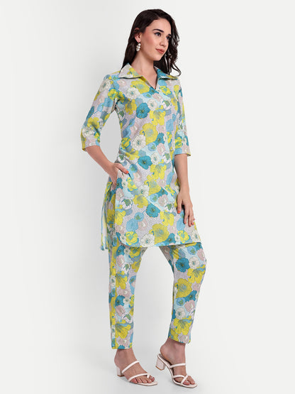 Elegant Women Co-ord Set – Stylish Matching Top & Bottom Outfit for Casual & Party Wear lime green