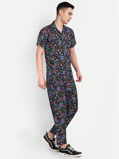Men’s Co-Ord Set – Trendy T-Shirt & Bottom Wear Combo black neon