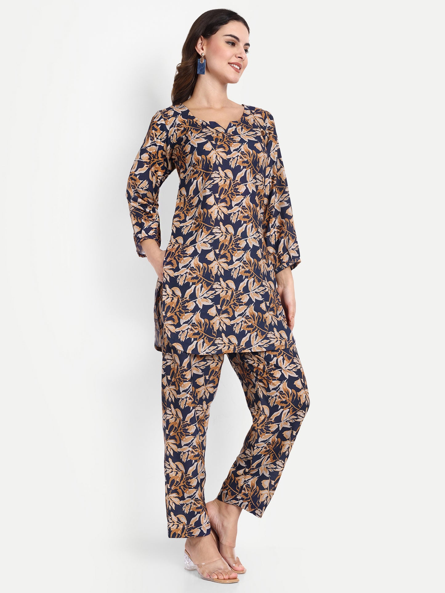 Elegant Women Co-ord Set – Stylish Matching Top & Bottom Outfit for Casual & Party Wear navy blue