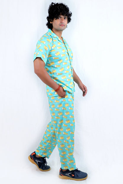 Men’s Co-Ord Set – Trendy T-Shirt & Bottom Wear Combo bright sky blue