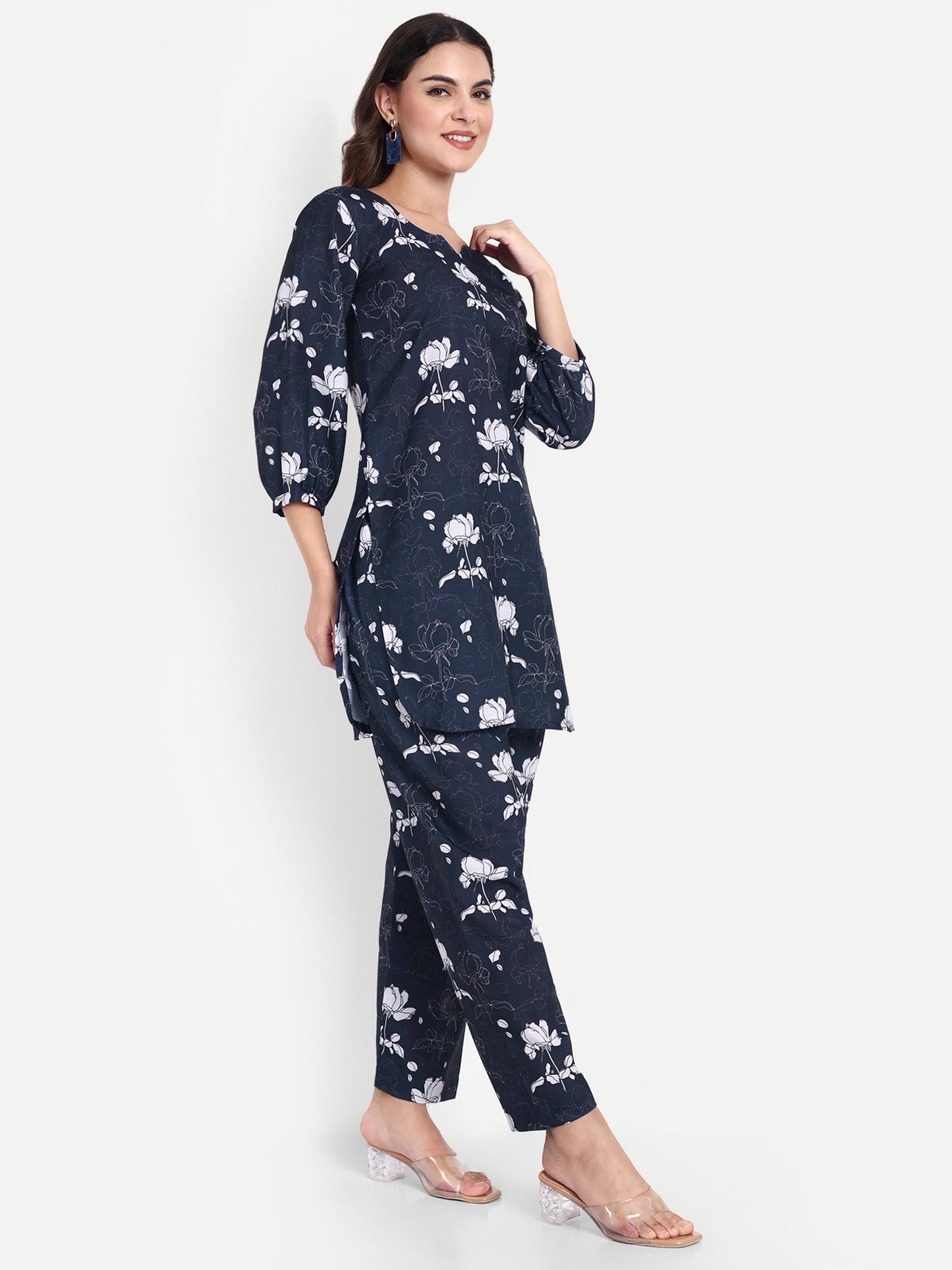 Elegant Women Co-ord Set – Stylish Matching Top & Bottom Outfit for Casual & Party Wear dark navy