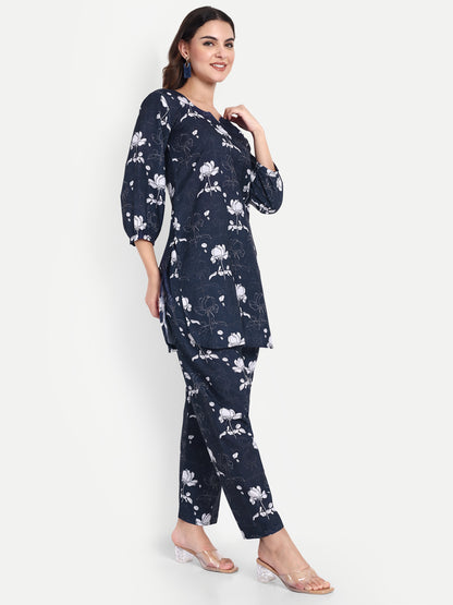 Elegant Women Co-ord Set – Stylish Matching Top & Bottom Outfit for Casual & Party Wear dark navy