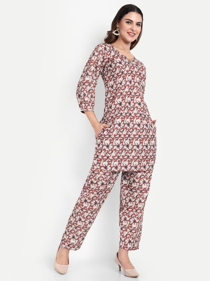 Elegant Women Co-ord Set – Stylish Matching Top & Bottom Outfit for Casual & Party Wear cocoa brown