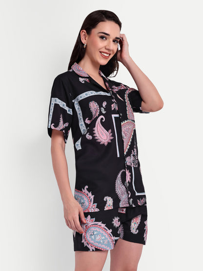 Women Casual Cord Set – Comfortable Summer Co-Ord Outfit black printed