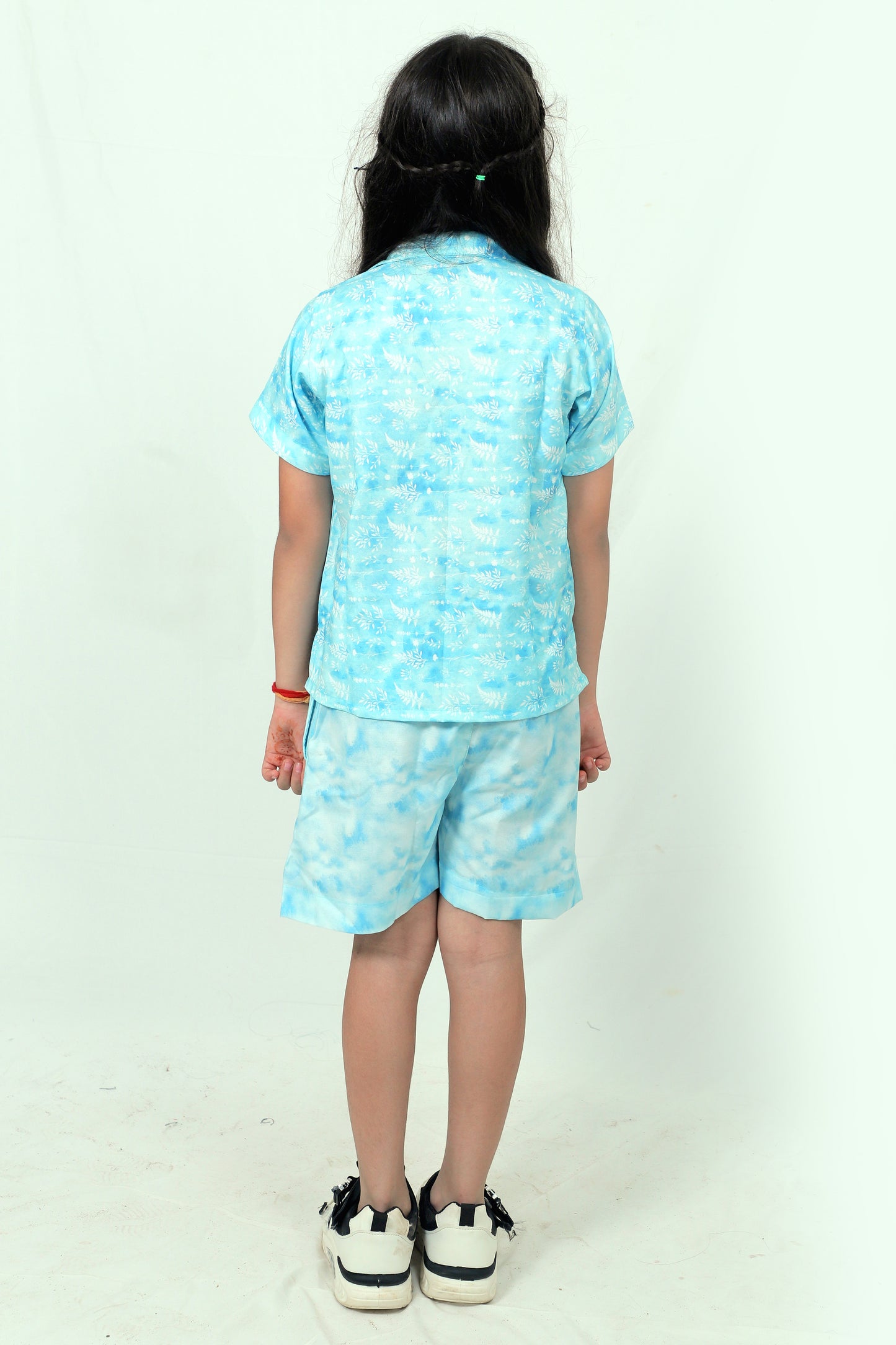 Girls Sky Blue Tie-Dye Co-Ord Shirt & Shorts Set