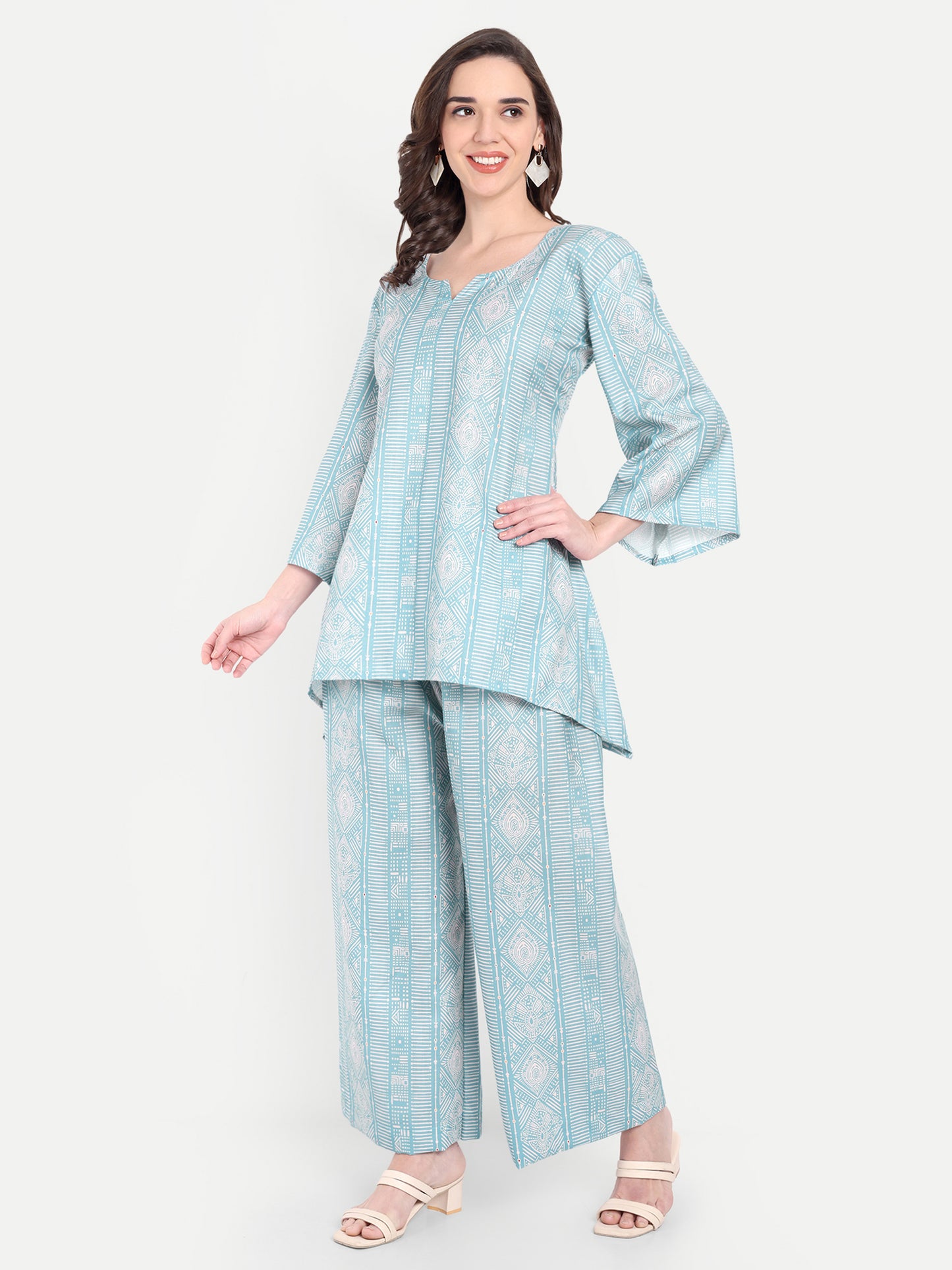 Elegant Women Co-ord Set – Stylish Matching Top & Bottom Outfit for Casual & Party Wear sky blue and mint