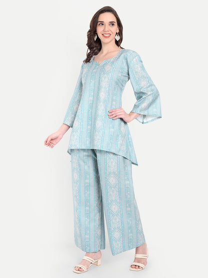 Elegant Women Co-ord Set – Stylish Matching Top & Bottom Outfit for Casual & Party Wear sky blue and mint