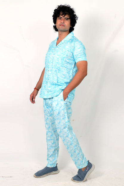 Men’s Co-Ord Set – Trendy T-Shirt & Bottom Wear Combo sky blue