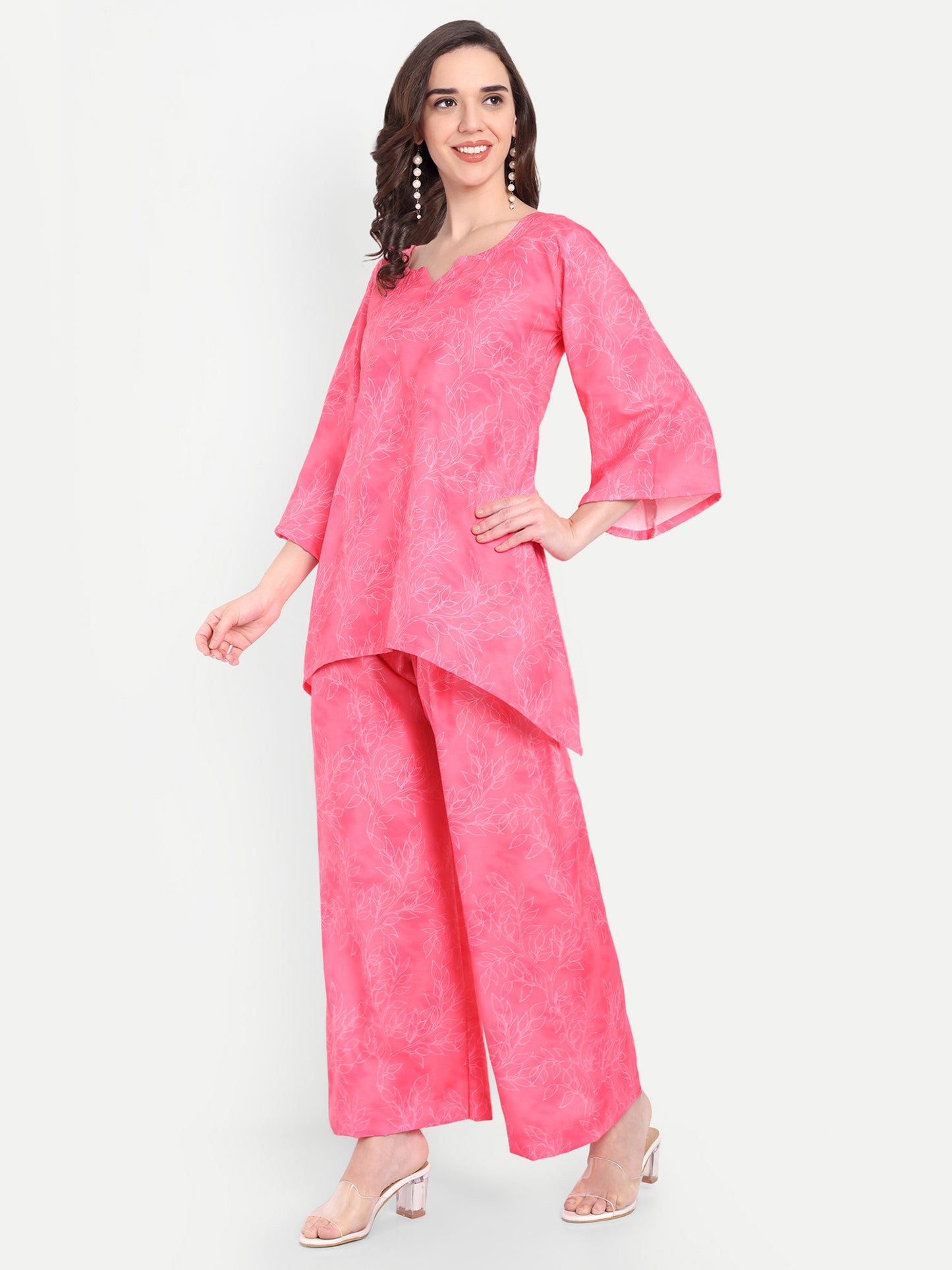Elegant Women Co-ord Set – Stylish Matching Top & Bottom Outfit for Casual & Party Wear pink