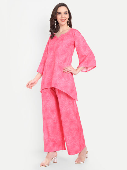 Elegant Women Co-ord Set – Stylish Matching Top & Bottom Outfit for Casual & Party Wear pink
