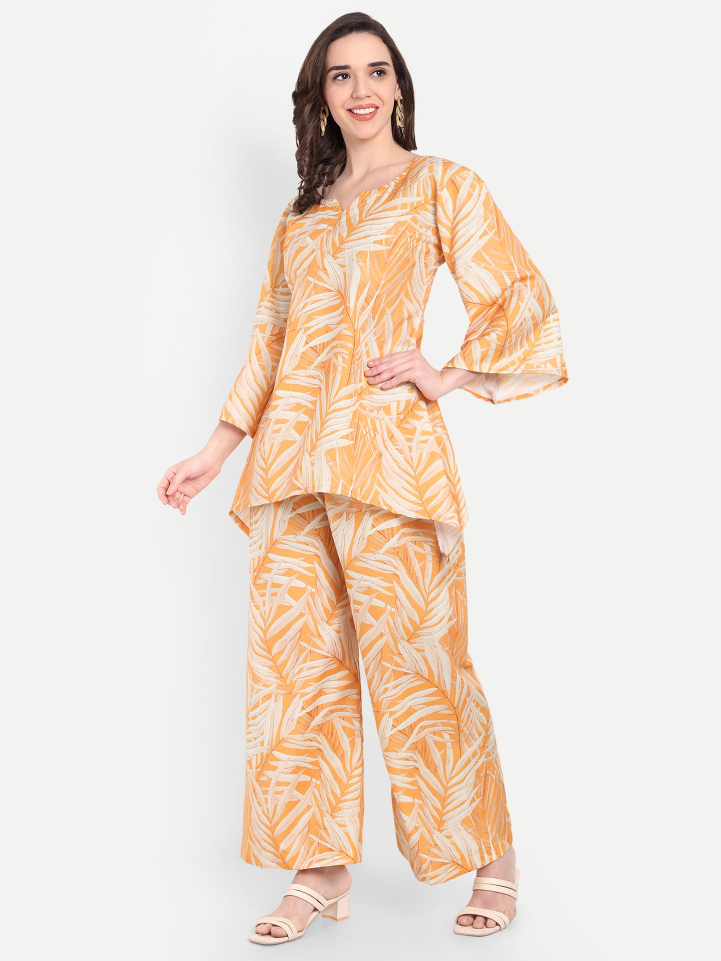 Elegant Women Co-ord Set – Stylish Matching Top & Bottom Outfit for Casual & Party Wear mustard orange