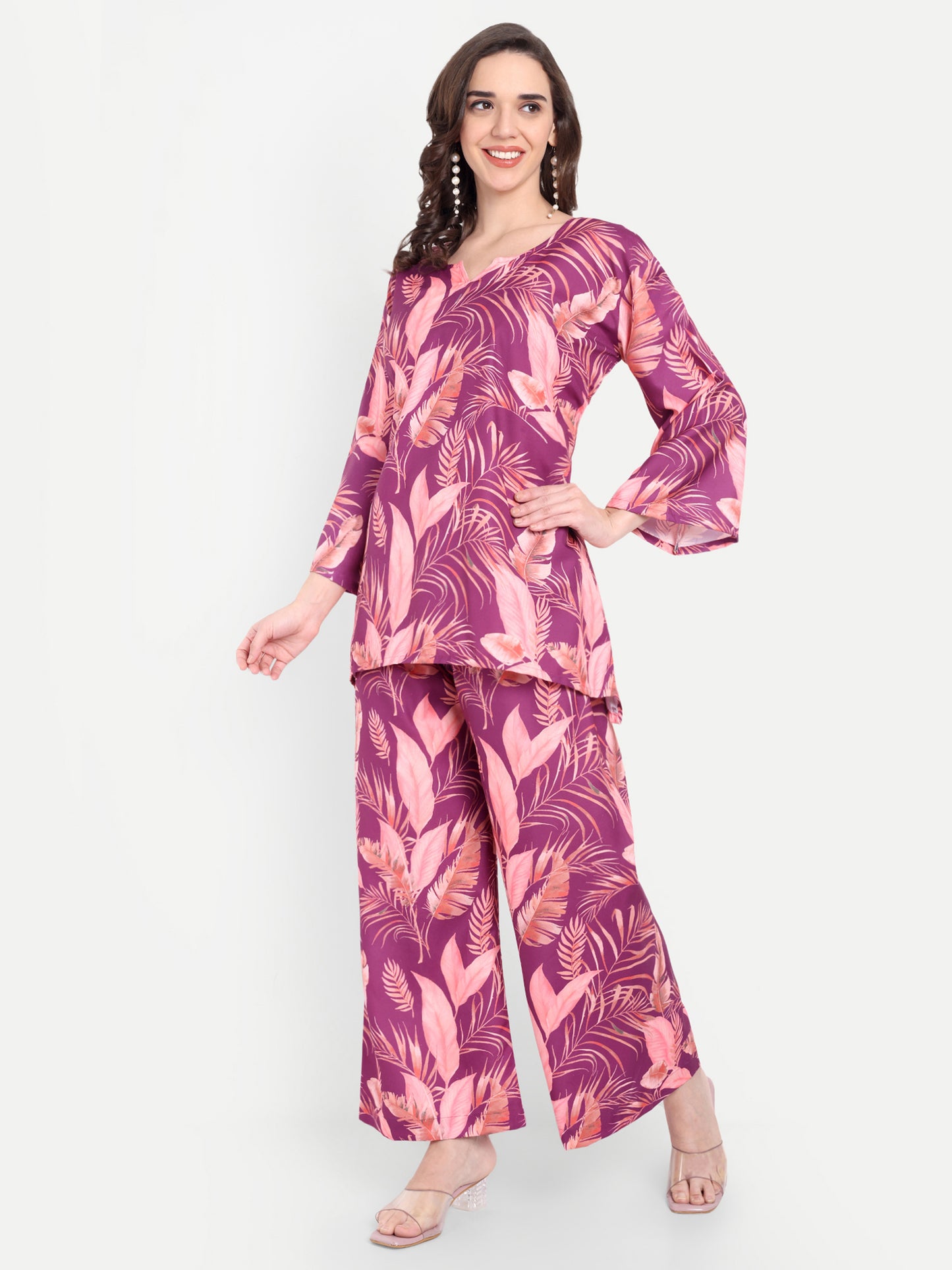 Elegant Women Co-ord Set – Stylish Matching Top & Bottom Outfit for Casual & Party Wear rose pink