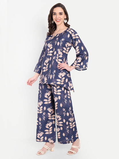 Elegant Women Co-ord Set – Stylish Matching Top & Bottom Outfit for Casual & Party Wear navy blue