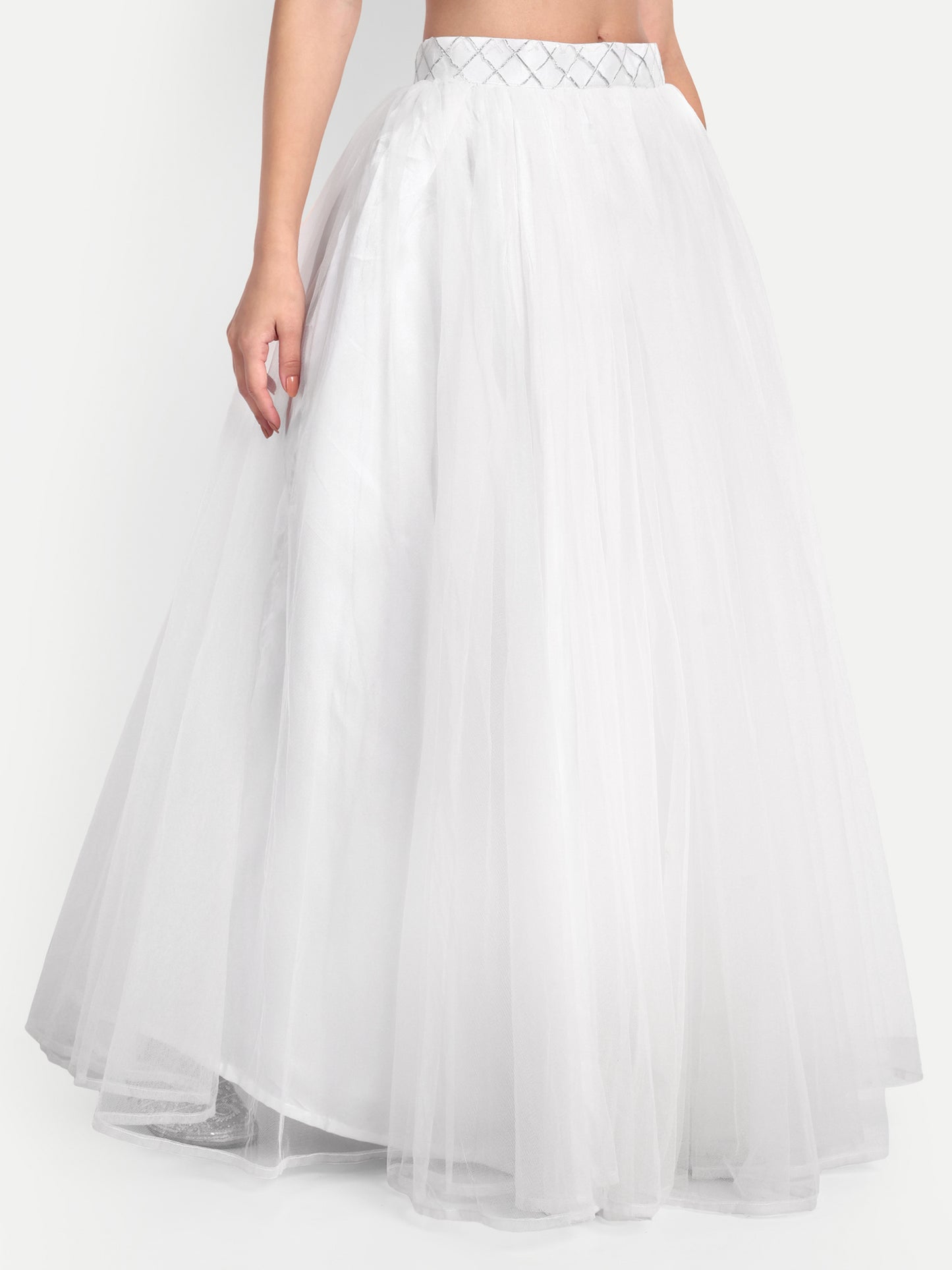 Elegant Women Flared Maxi Net Skirt white