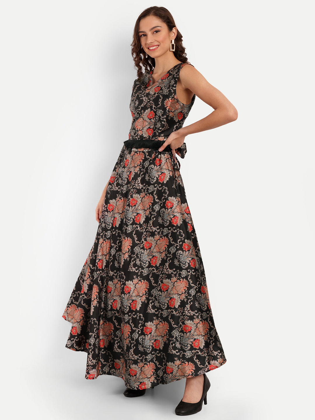 Elegant Women Ethnic Motifs Printed Silk Dress – Festive & Occasion Wear elegant black