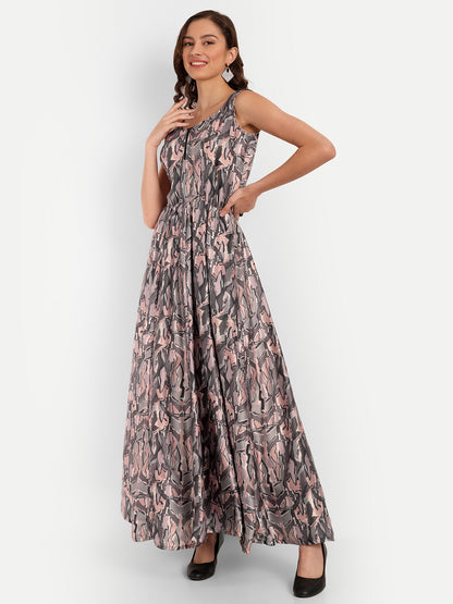 Elegant Women Ethnic Motifs Printed Silk Dress – Festive & Occasion Wear charcoal