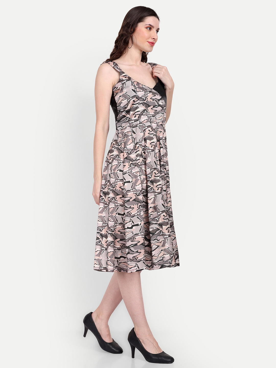 Elegant Women Printed Silk Fit & Flare Dress – Stylish Casual & Festive Wear