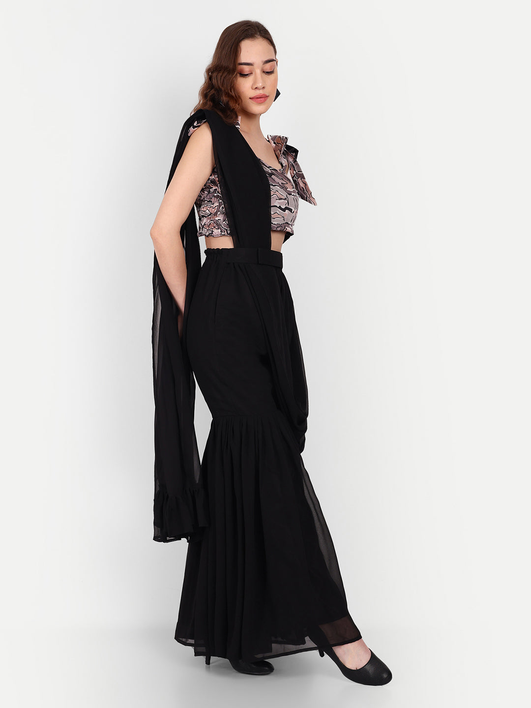 Elegant Women Ethnic Motifs Embroidered Silk Sequined Dress – Festive & Party Wear black