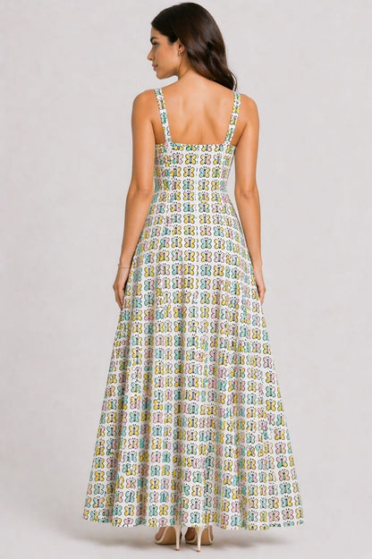 Women’s White Butterfly Print Maxi Dress with Front Slit