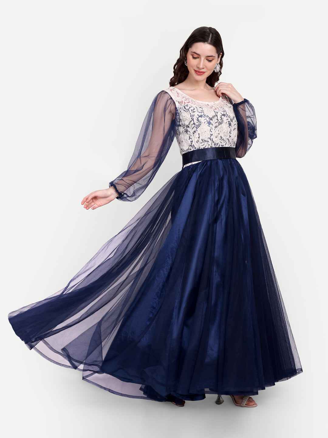 Elegant Women Embellished Sequined Boat Neck Fit & Flare Maxi Dress – Party & Evening Gown