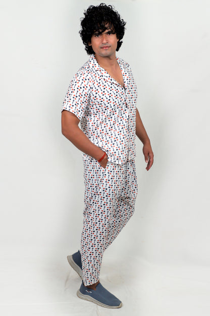Men’s Co-Ord Set – Trendy T-Shirt & Bottom Wear Combo crisp white