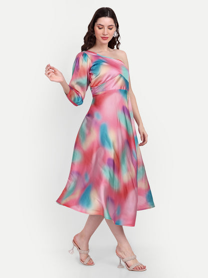 Elegant Women Floral Printed Sleeveless Satin Knee-Length Dress – Stylish Casual & Party Wear