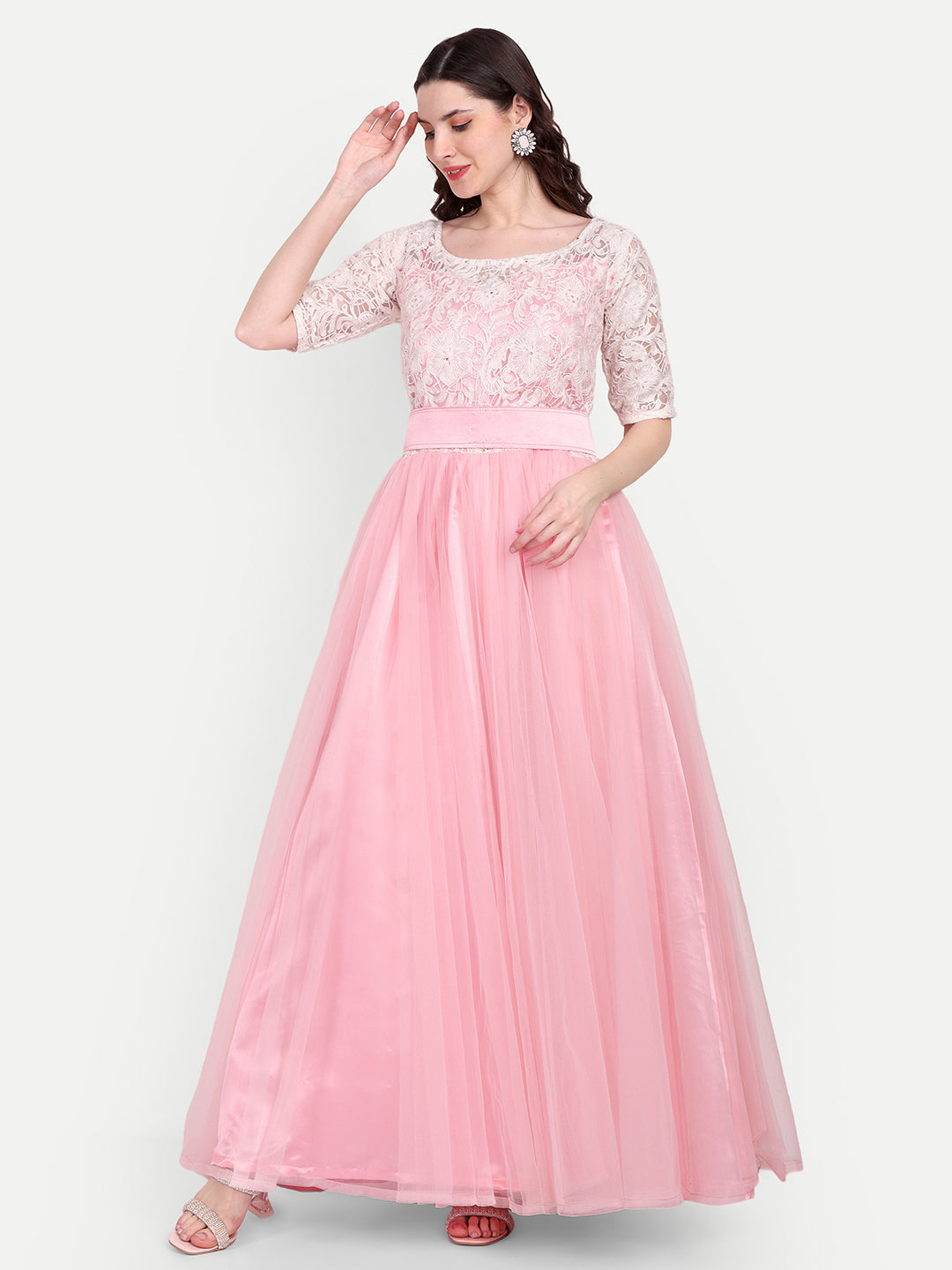 Elegant Women Embellished Sequined Boat Neck Fit & Flare Maxi Dress – Designer Party & Evening Gown