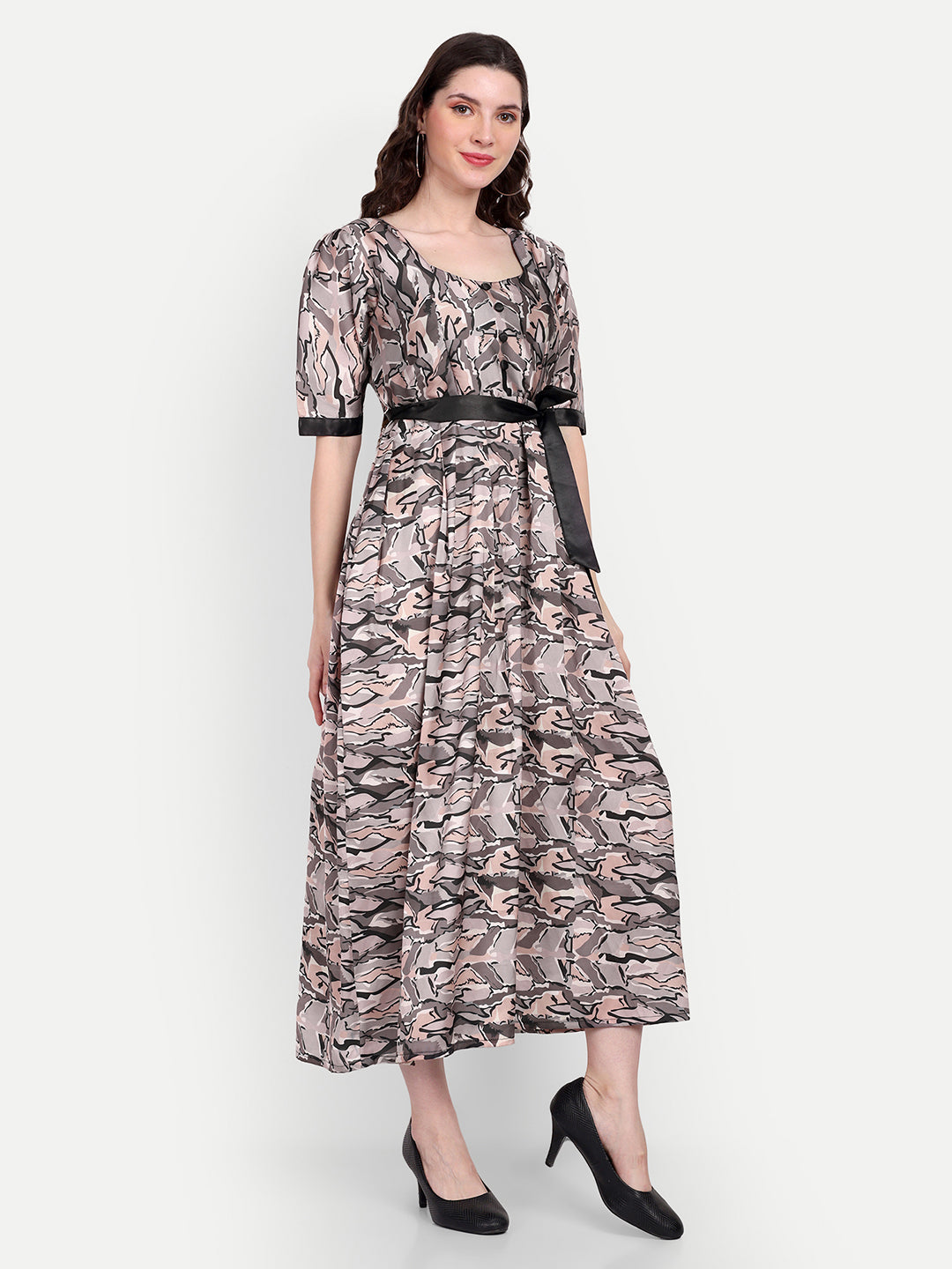 Elegant Women Printed Velvet Dress – Luxe Soft-Touch Party & Evening Wear multicolor